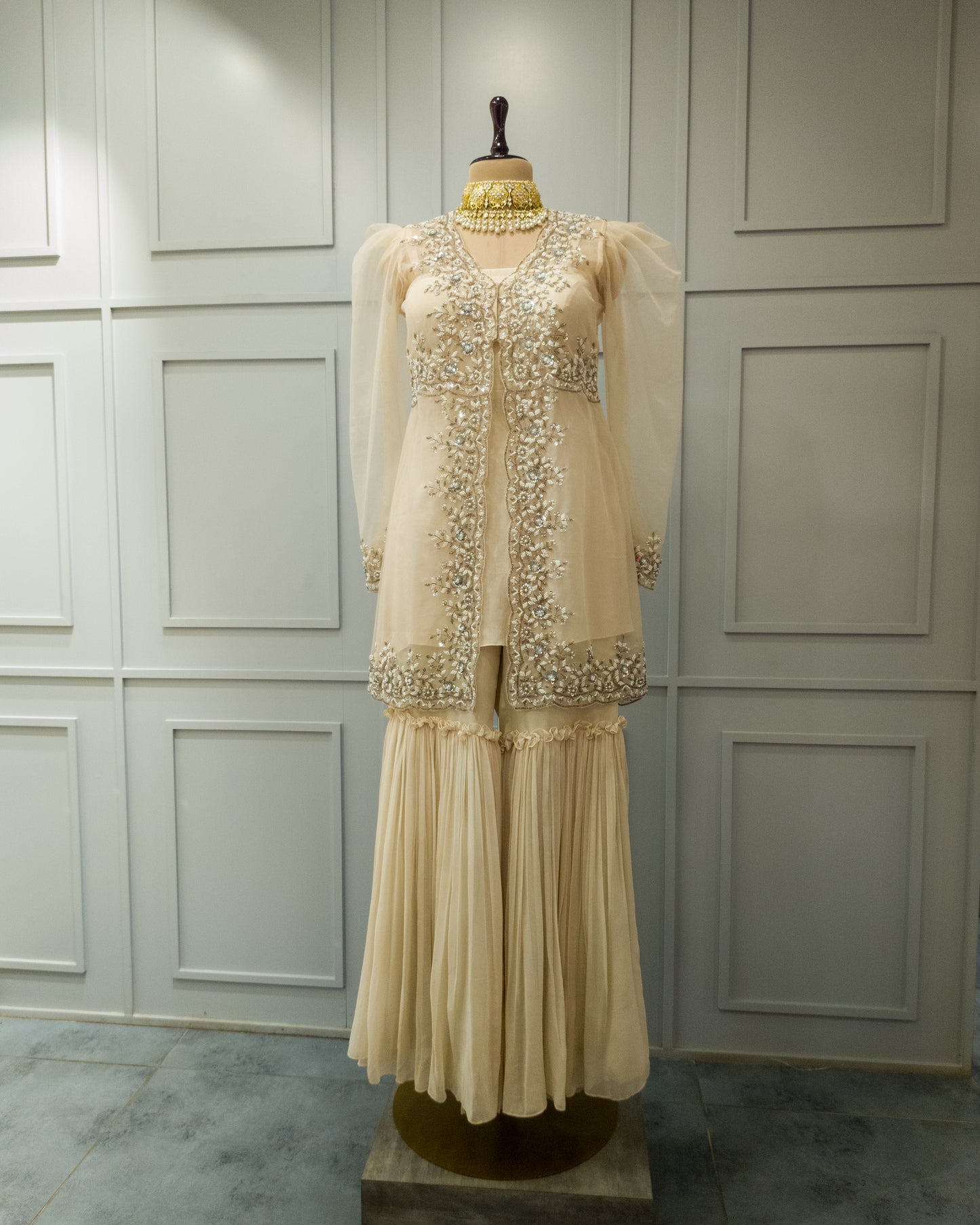 Off white Embroidered Cord with Garara