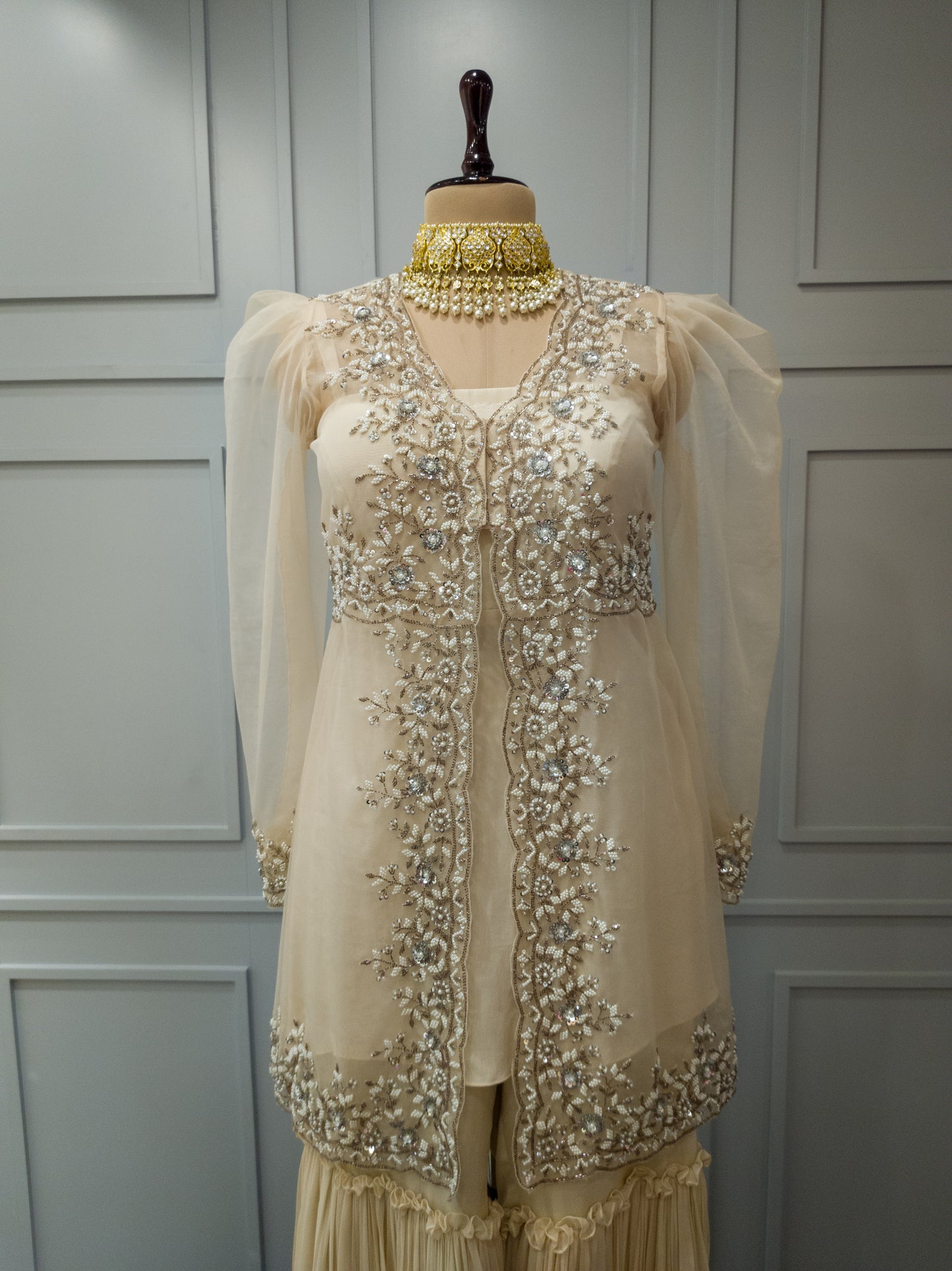 Off white Embroidered Cord with Garara