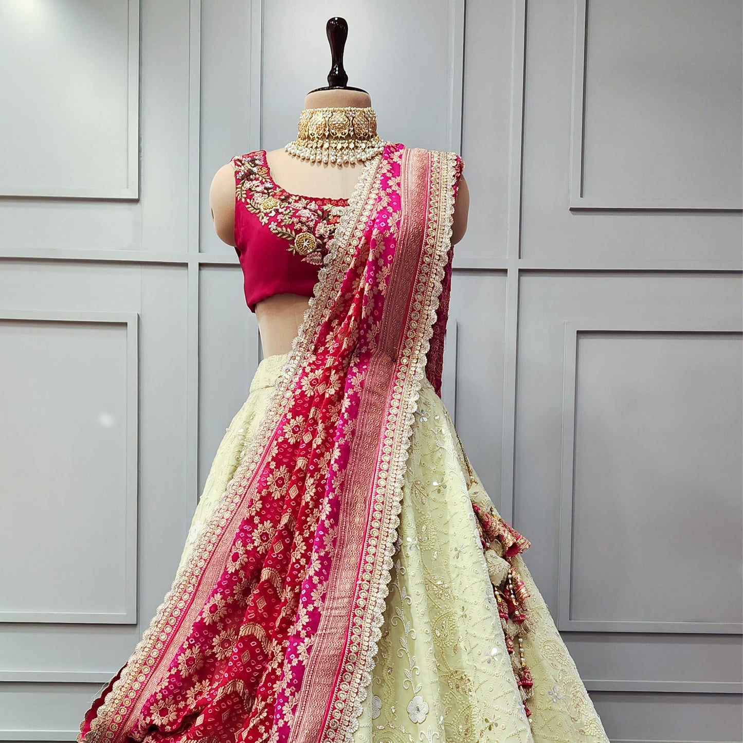 Lime & Pink Luckhnawi Lehenga