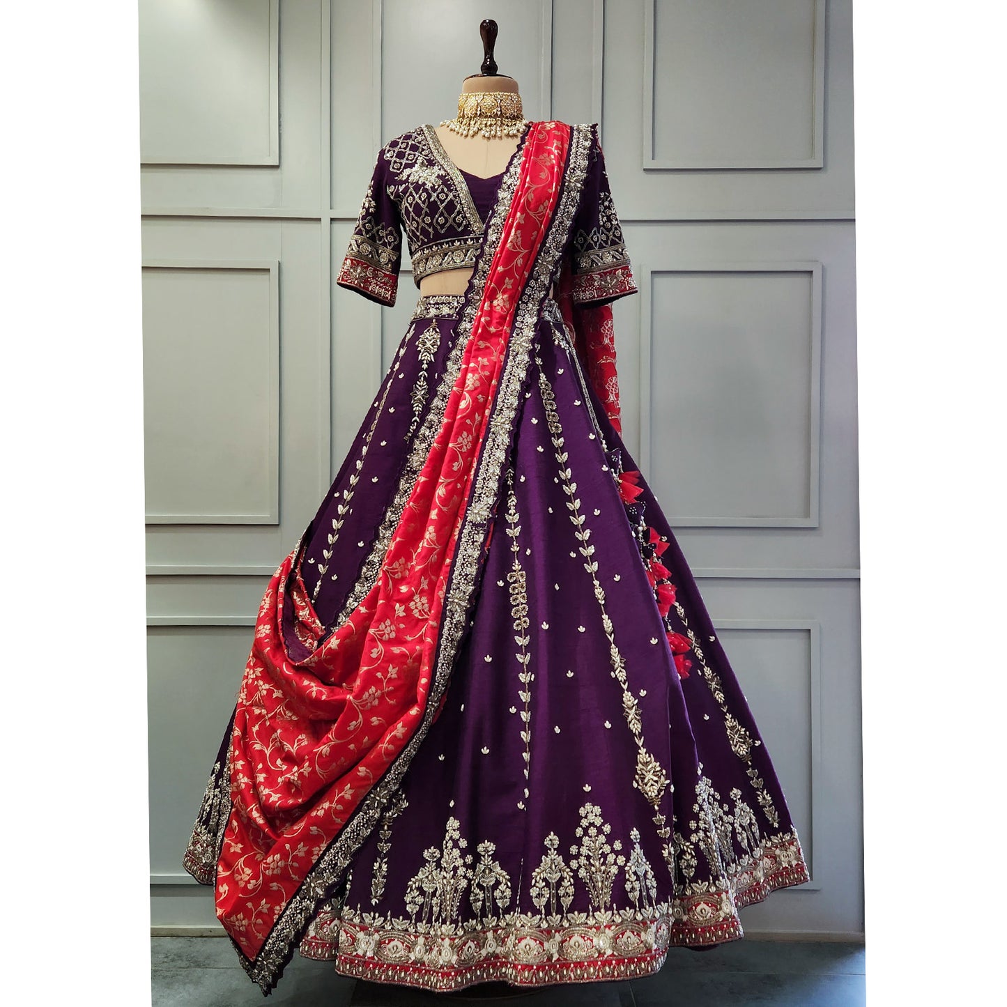 Purple Raw Silk Lehenga