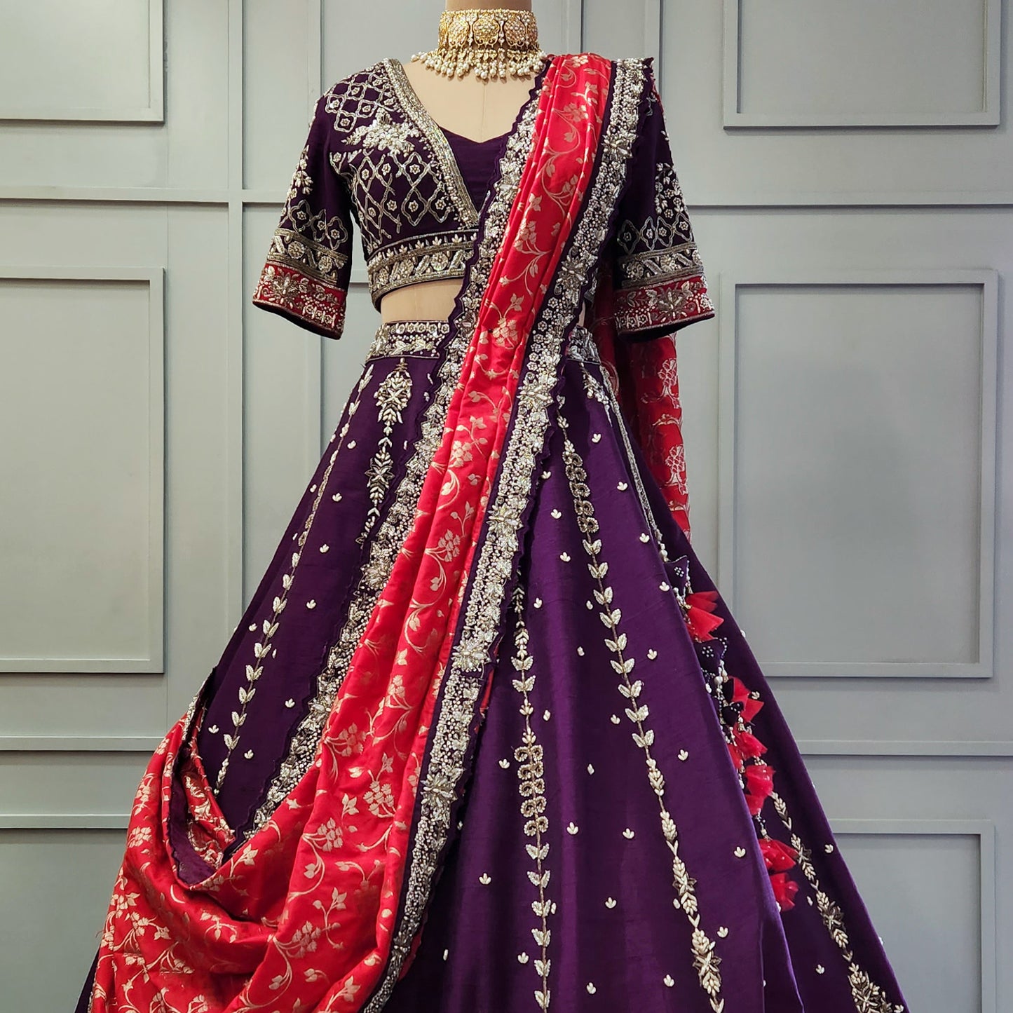 Purple Raw Silk Lehenga