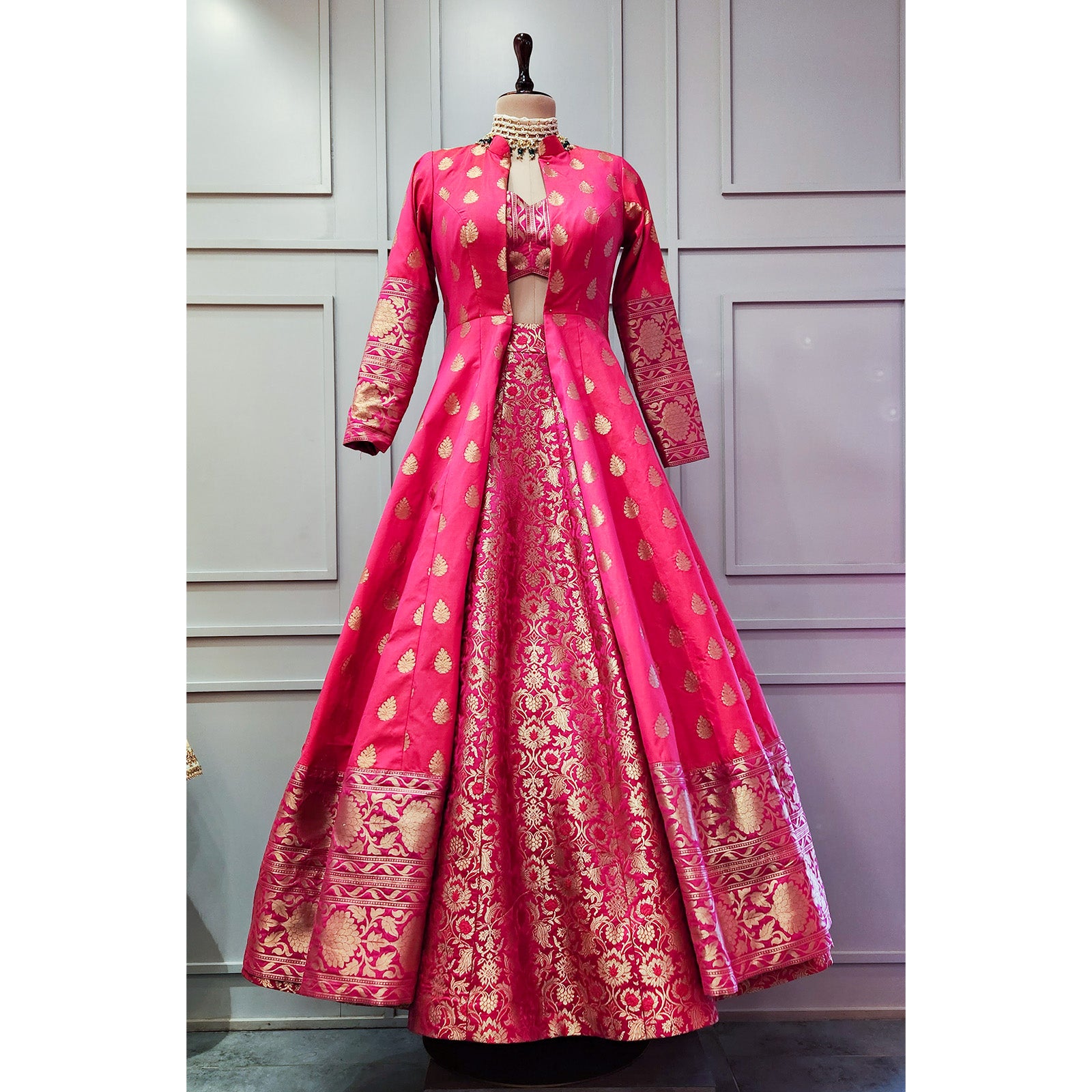 Long Jacket Banarasi Silk Lehenga