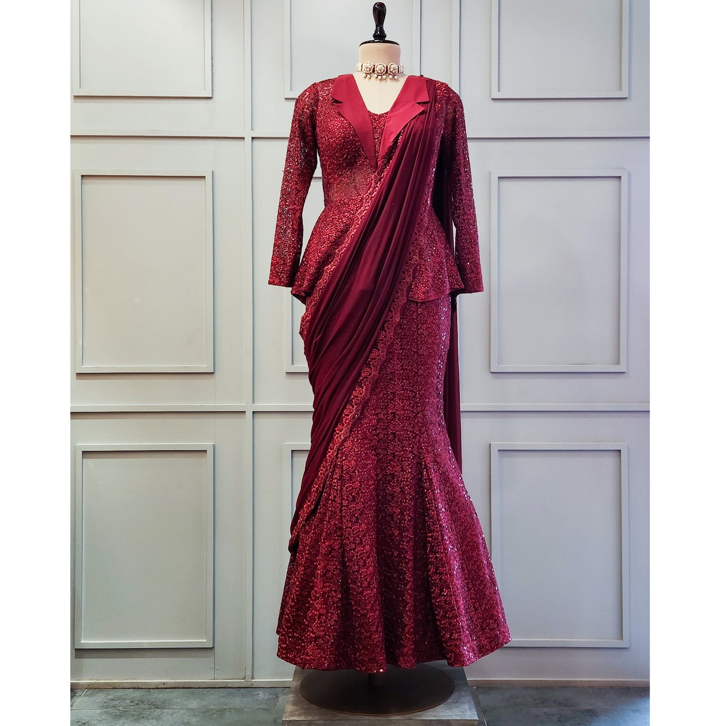Mehroon Peplum Drape Dress