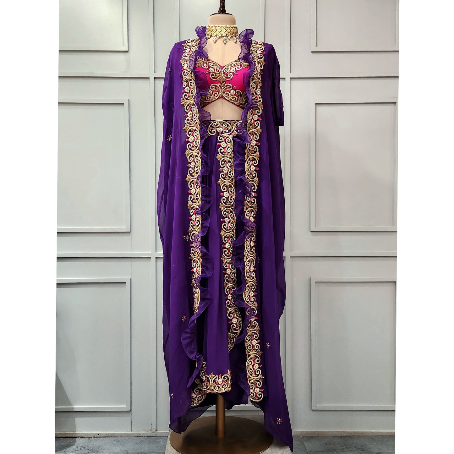 Purple Cape Dhoti Set