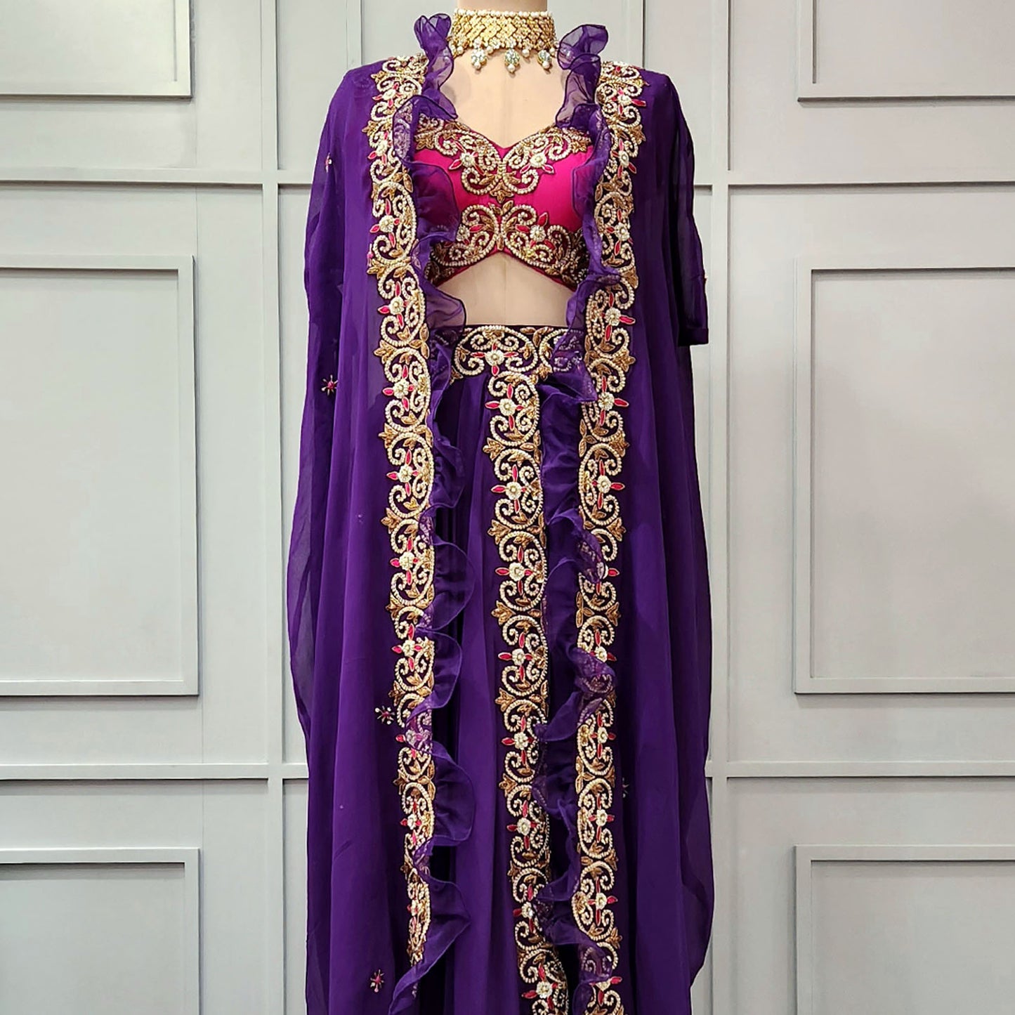 Purple Cape Dhoti Set