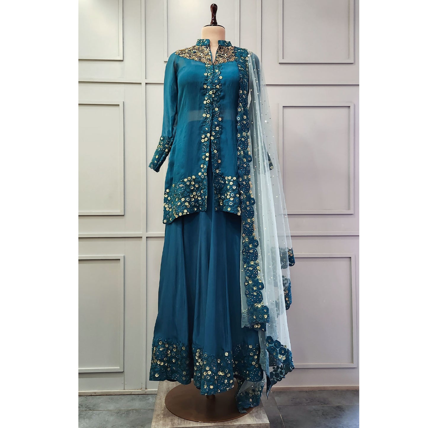 Olive Green Crepe Sharara Set