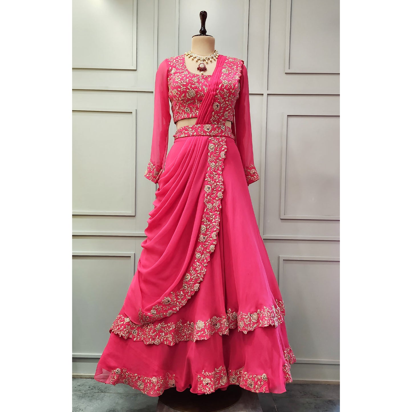 Pink Double Layer Drape Dress