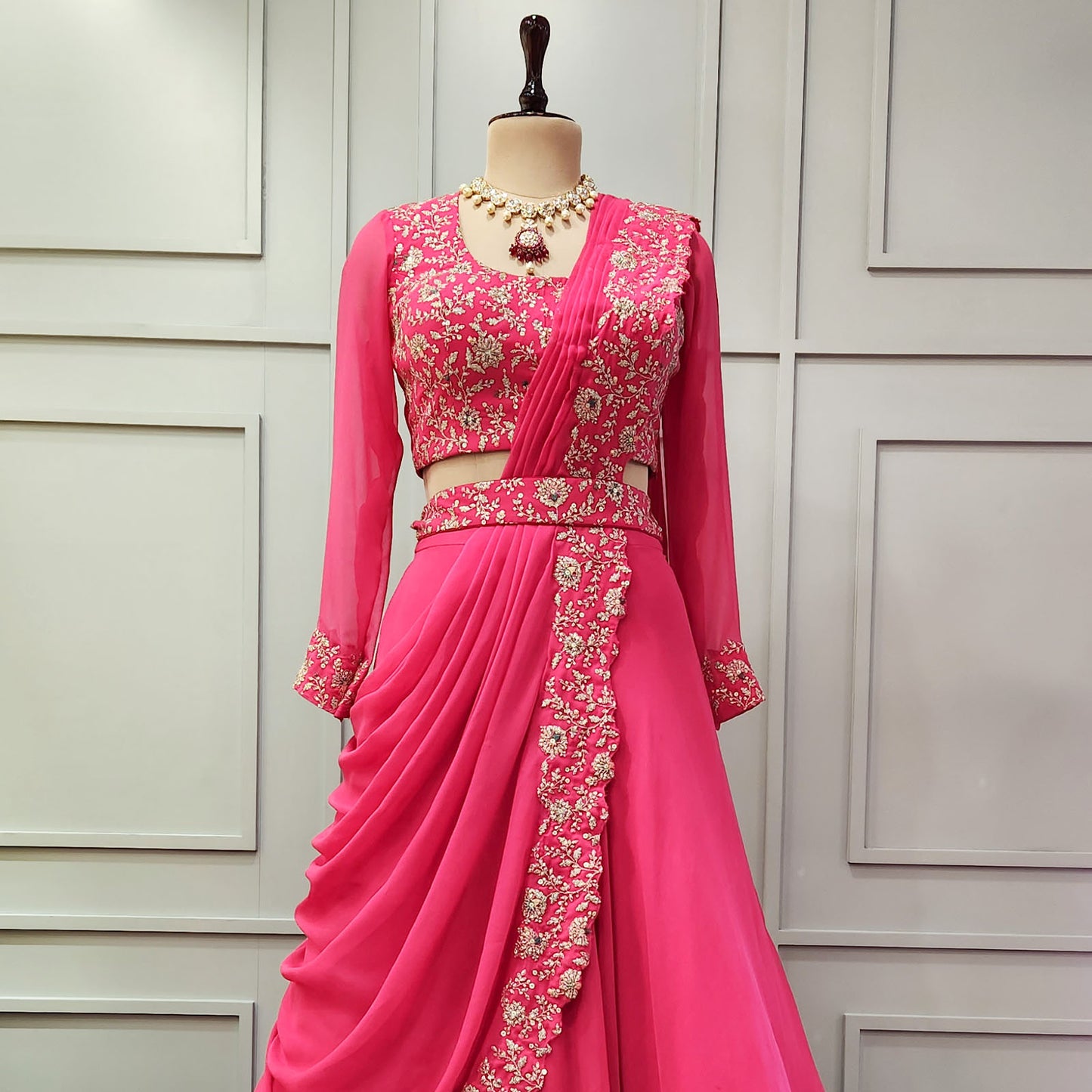 Pink Double Layer Drape Dress
