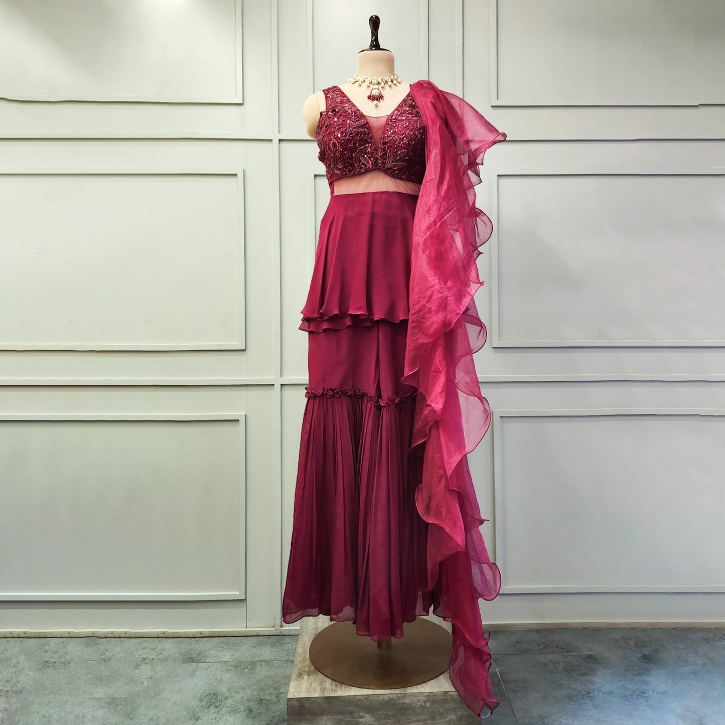 Wine Indo- Western Dress