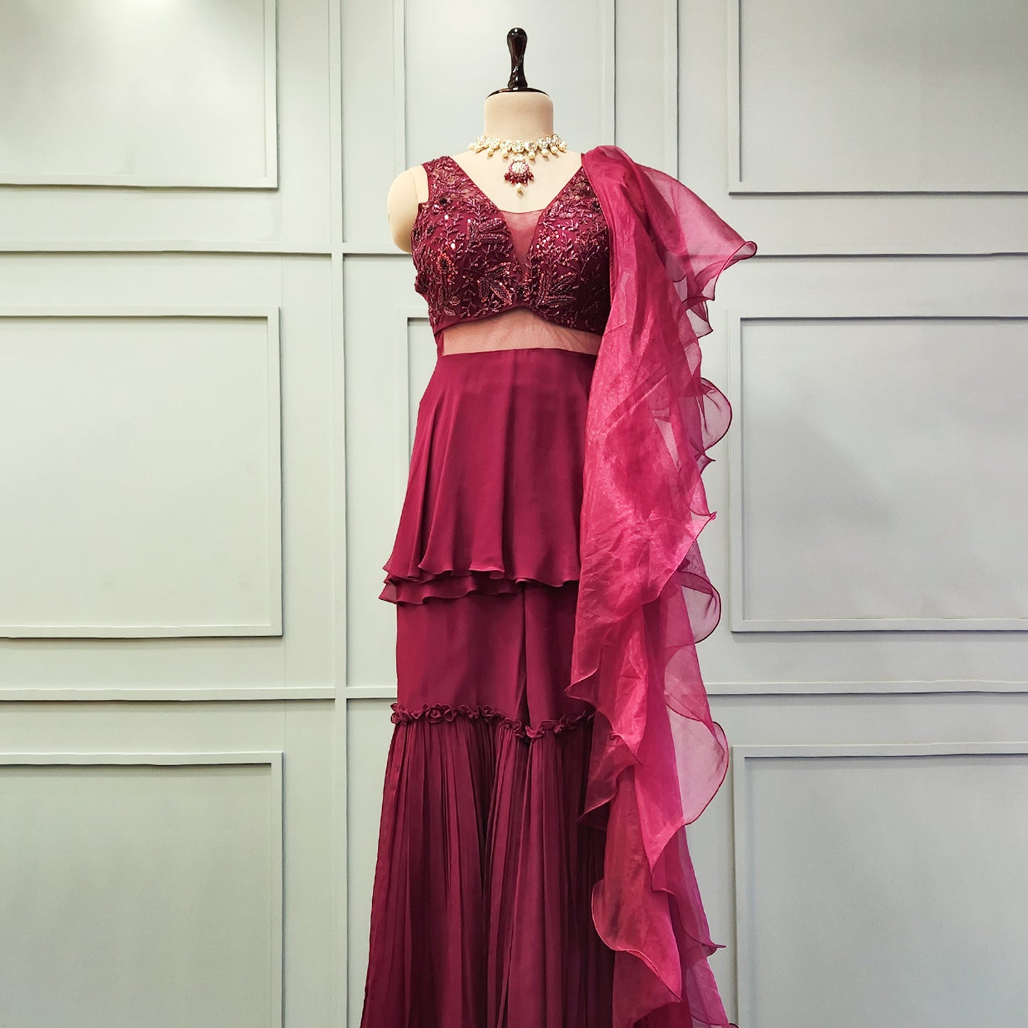 Wine Indo- Western Dress