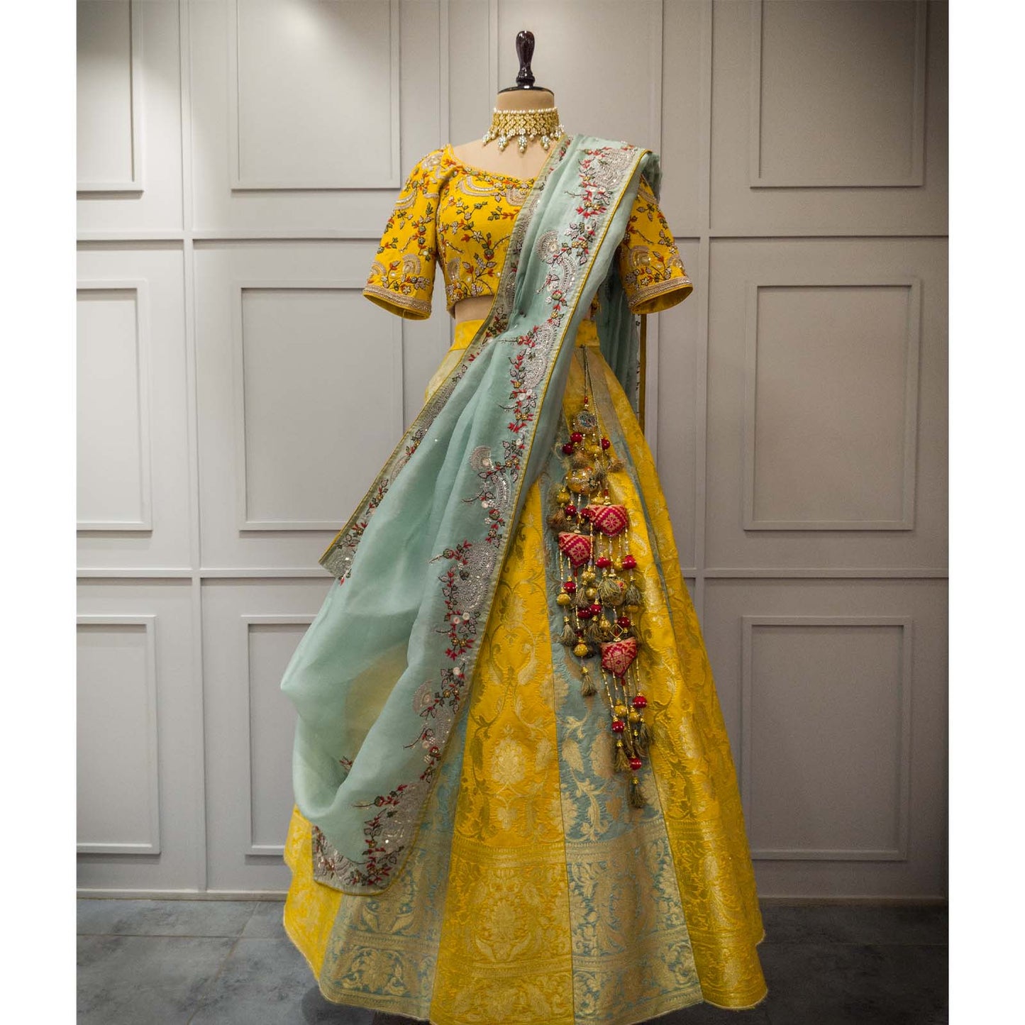 Yellow Banarasi Silk Lehenga