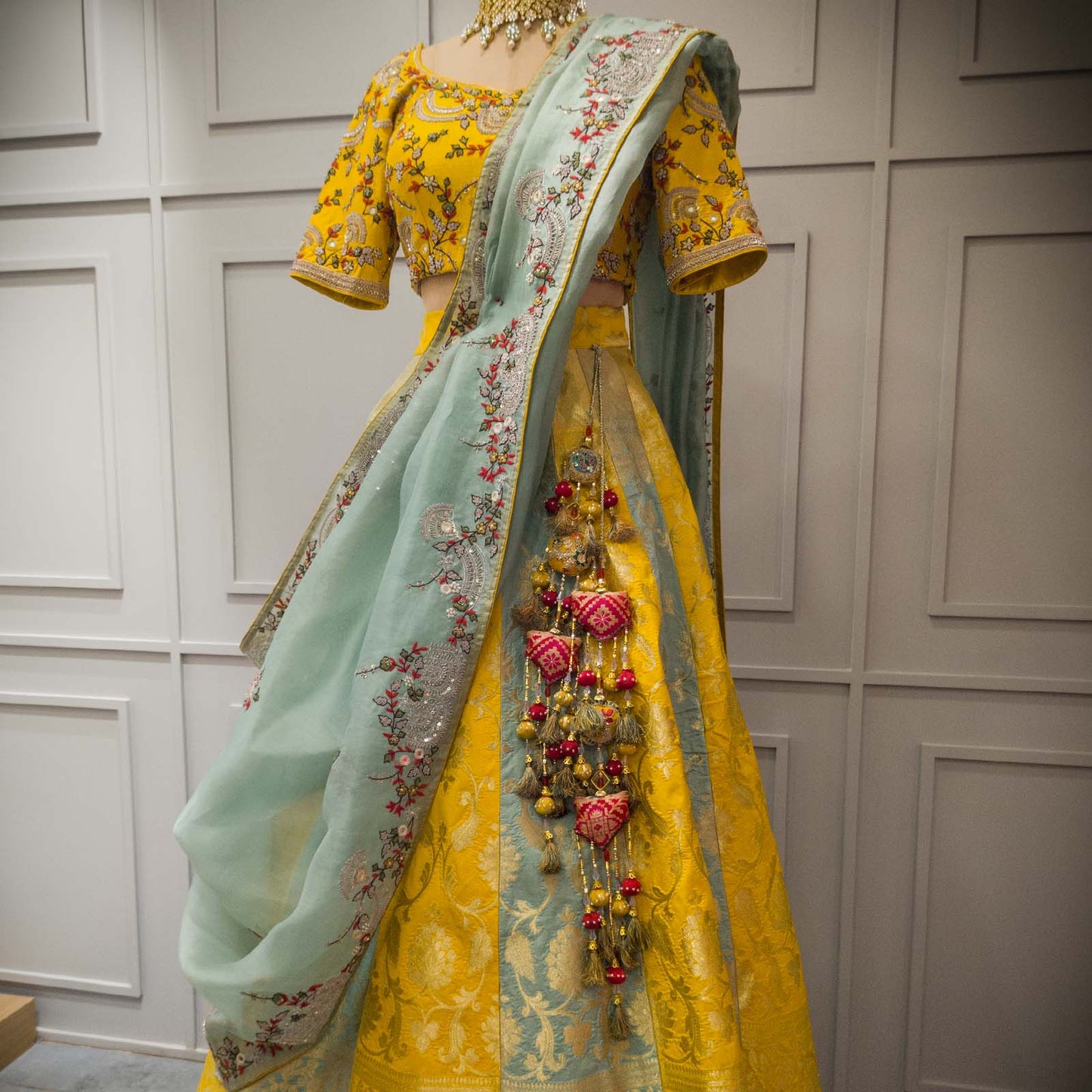 Yellow Banarasi Silk Lehenga
