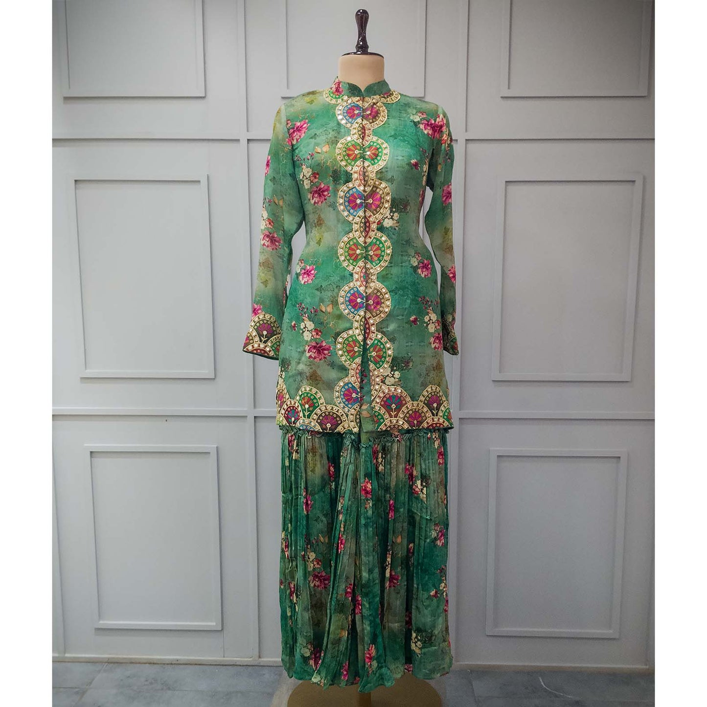 Green Floral Pattern Kurta with Plazo