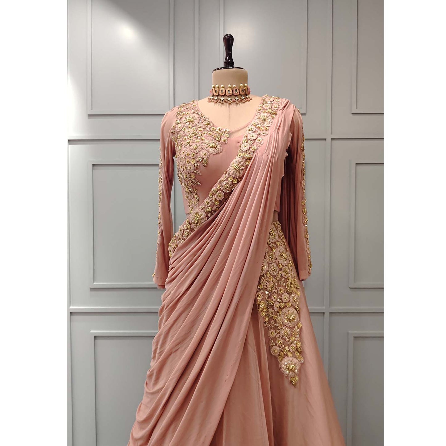 Peach Double Layer Drape Dress
