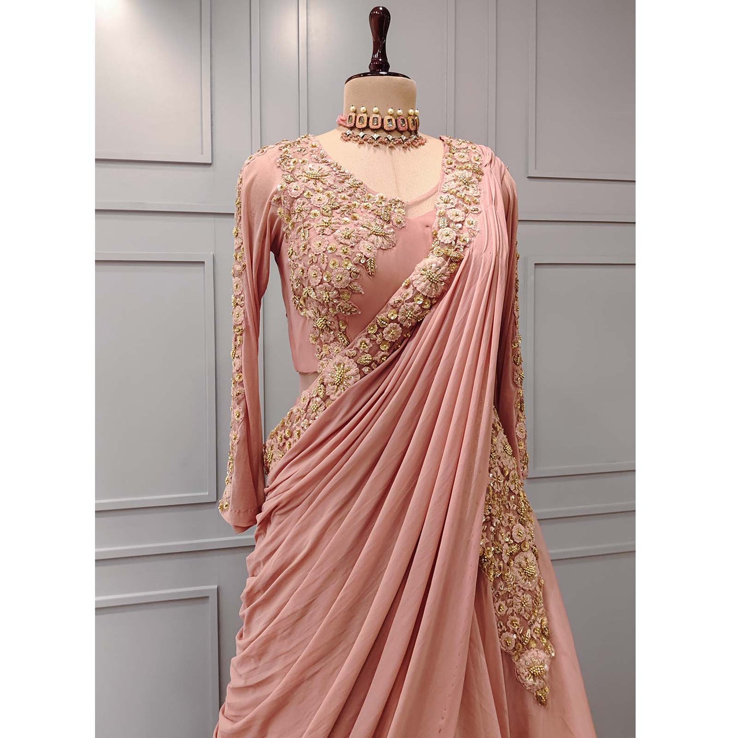 Peach Double Layer Drape Dress