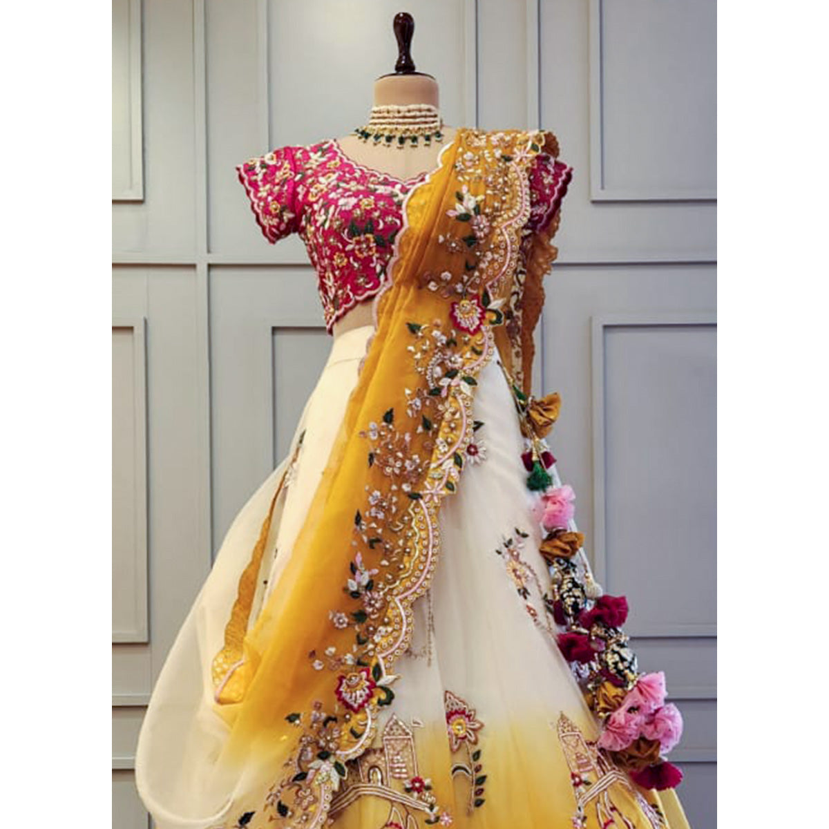 Off-white Mustard Ombre Lehenga