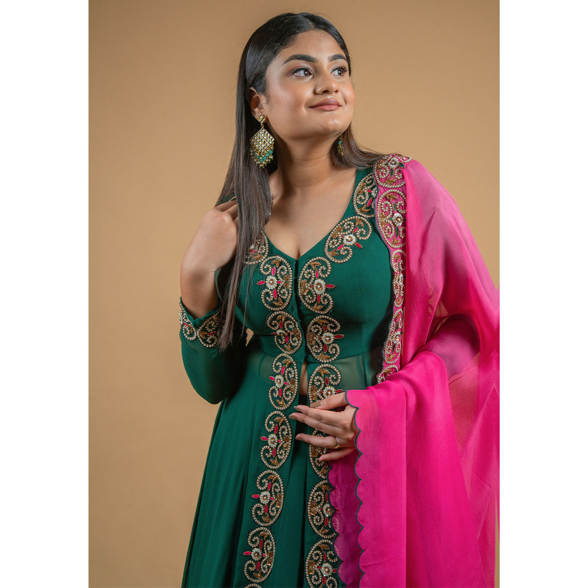Bottle Green Cape Lehenga