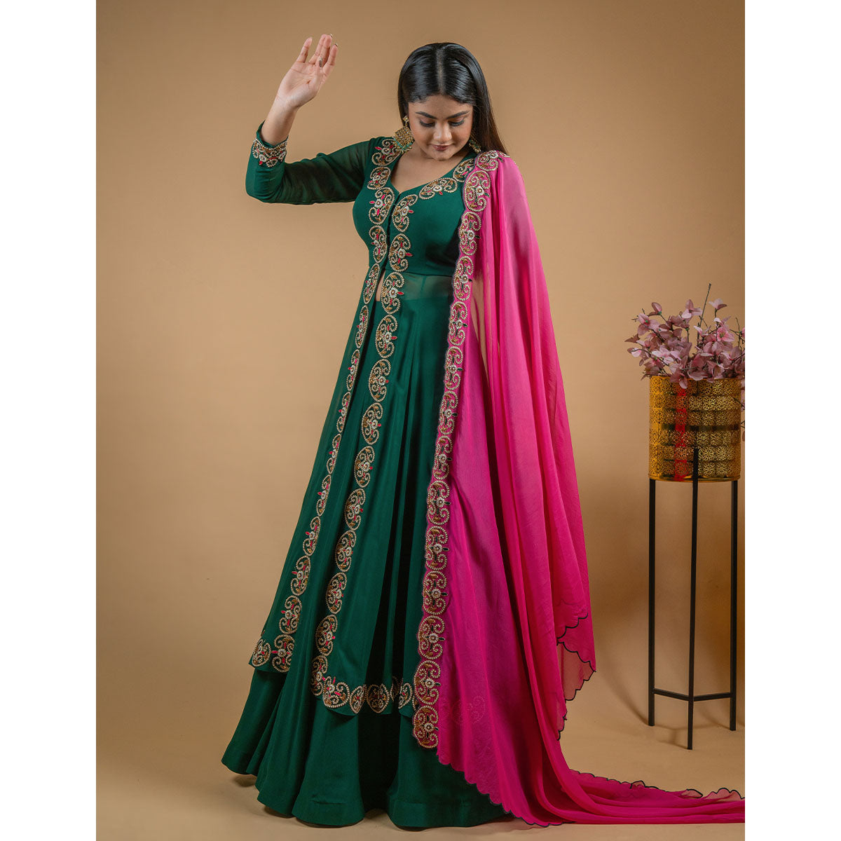 Bottle Green Cape Lehenga