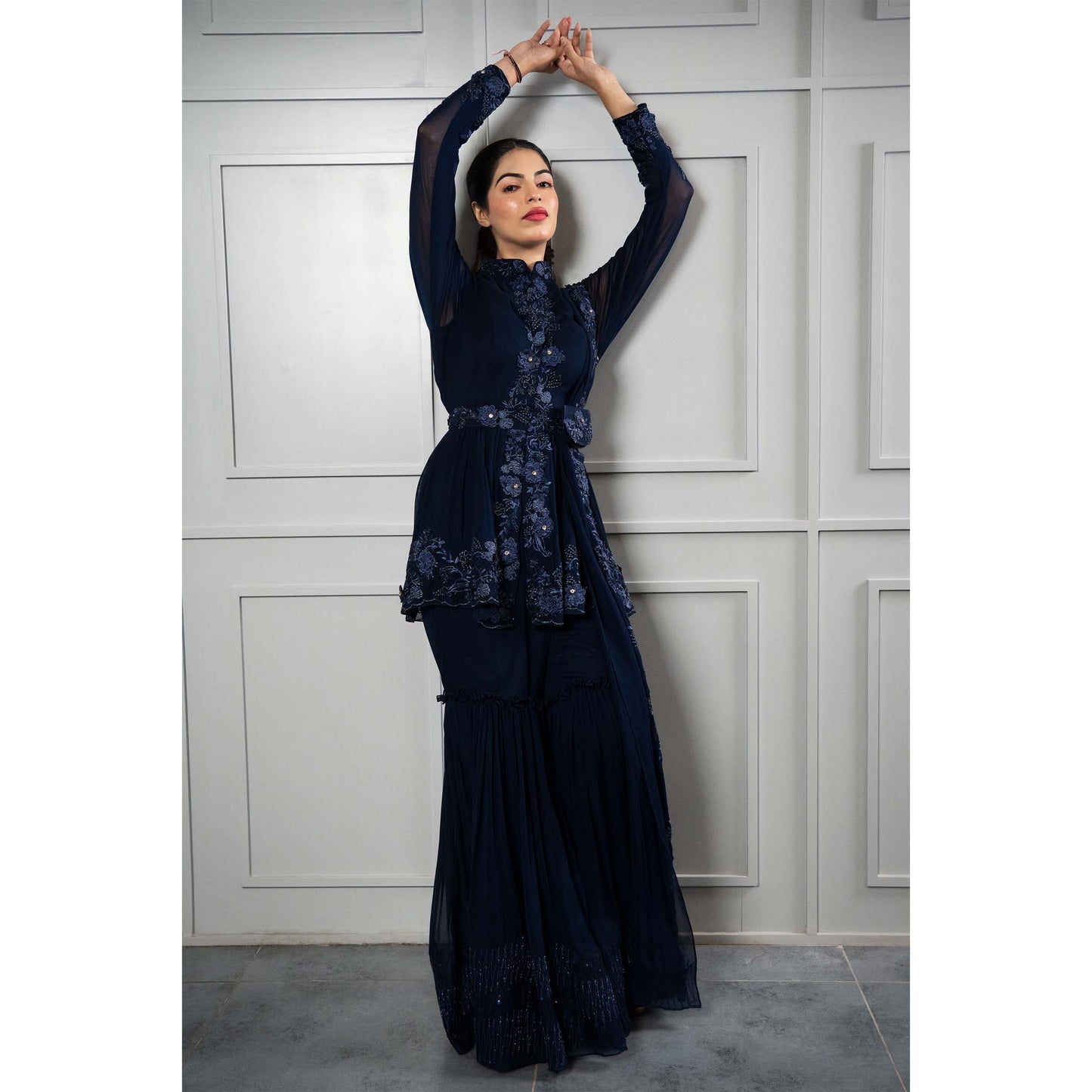 Peplum Navy Blue Garara Set