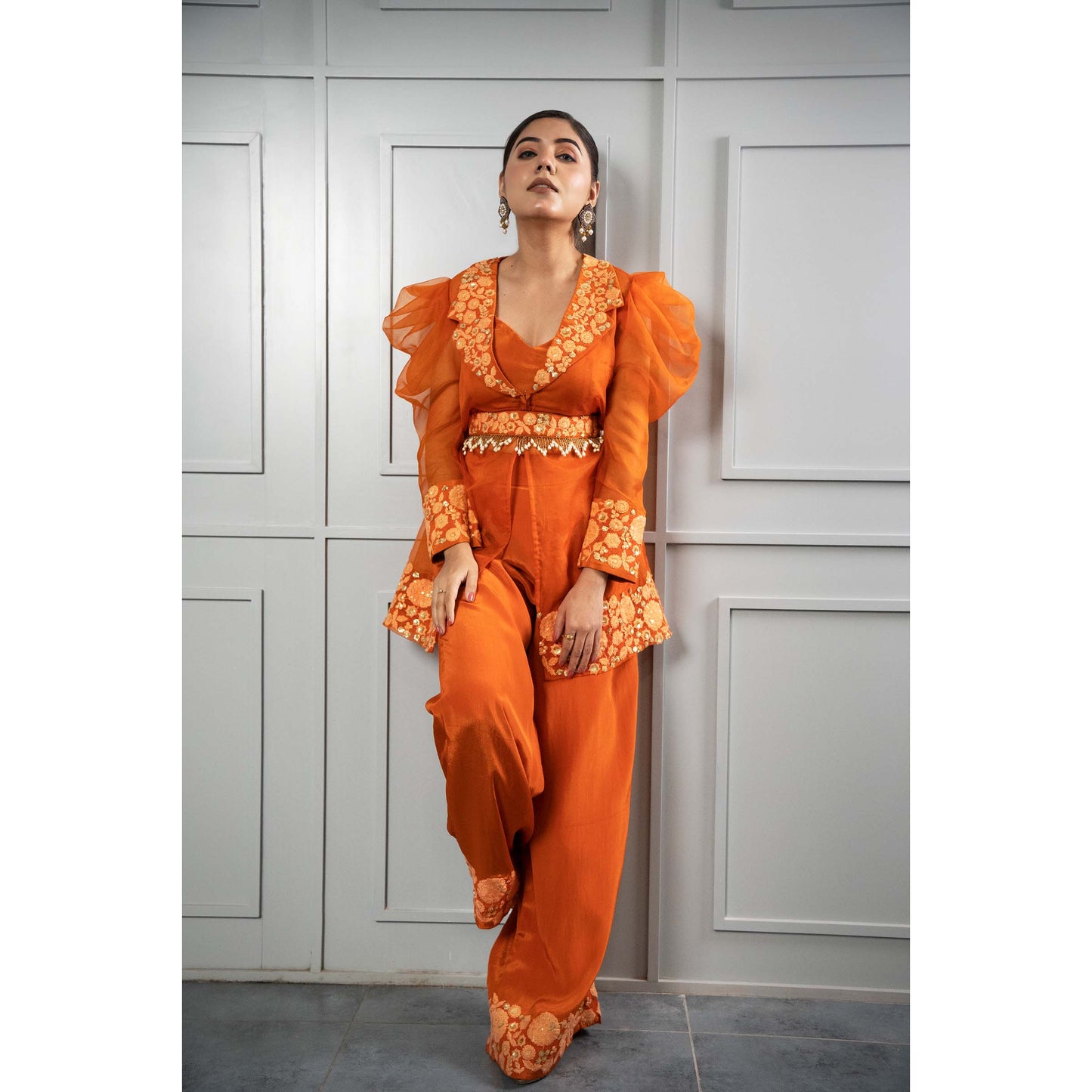 Orange Floral Cord Set