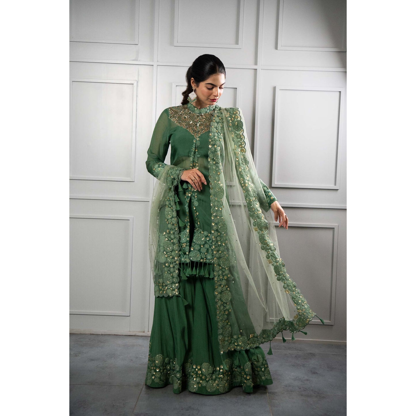 Olive Green Crepe Sharara Set