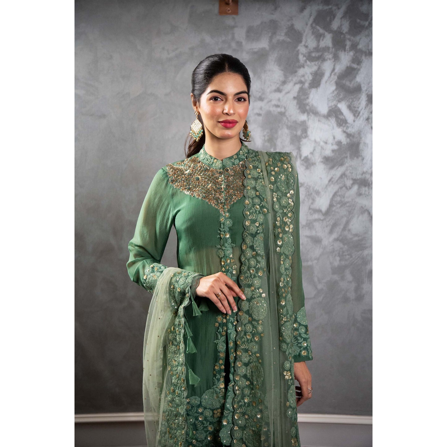 Olive Green Crepe Sharara Set
