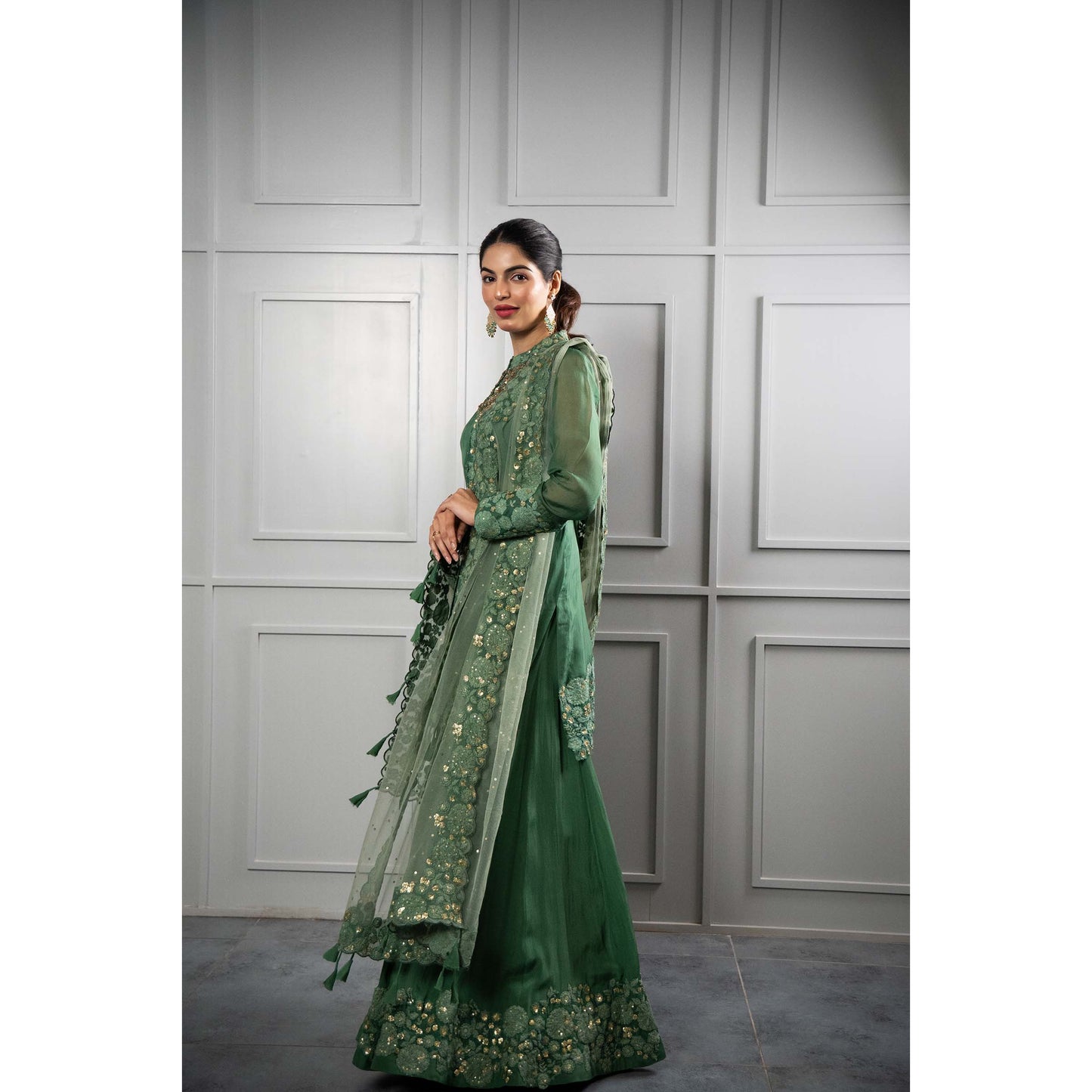 Olive Green Crepe Sharara Set