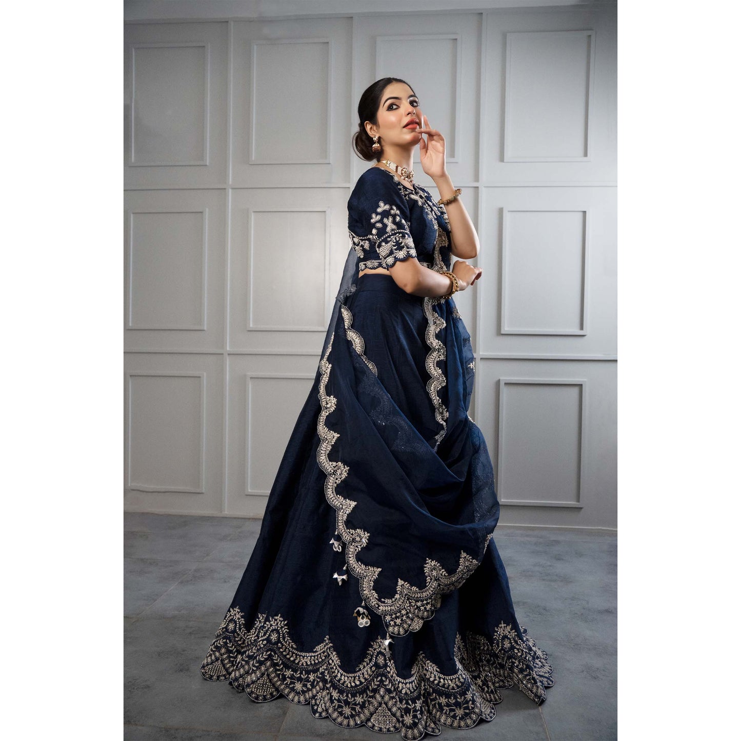 Navy Blue Dori Pearl Lehenga JR