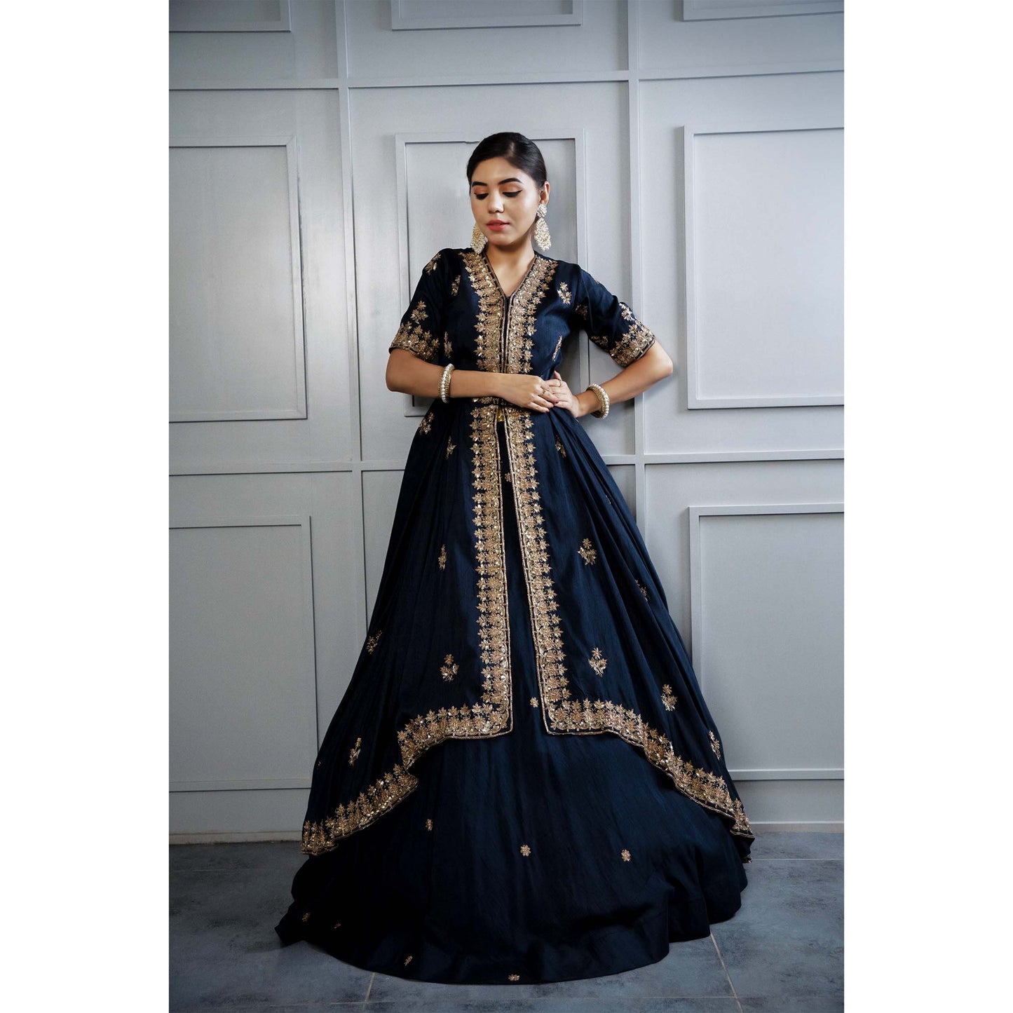 Navy Blue Crepe Skirt Set