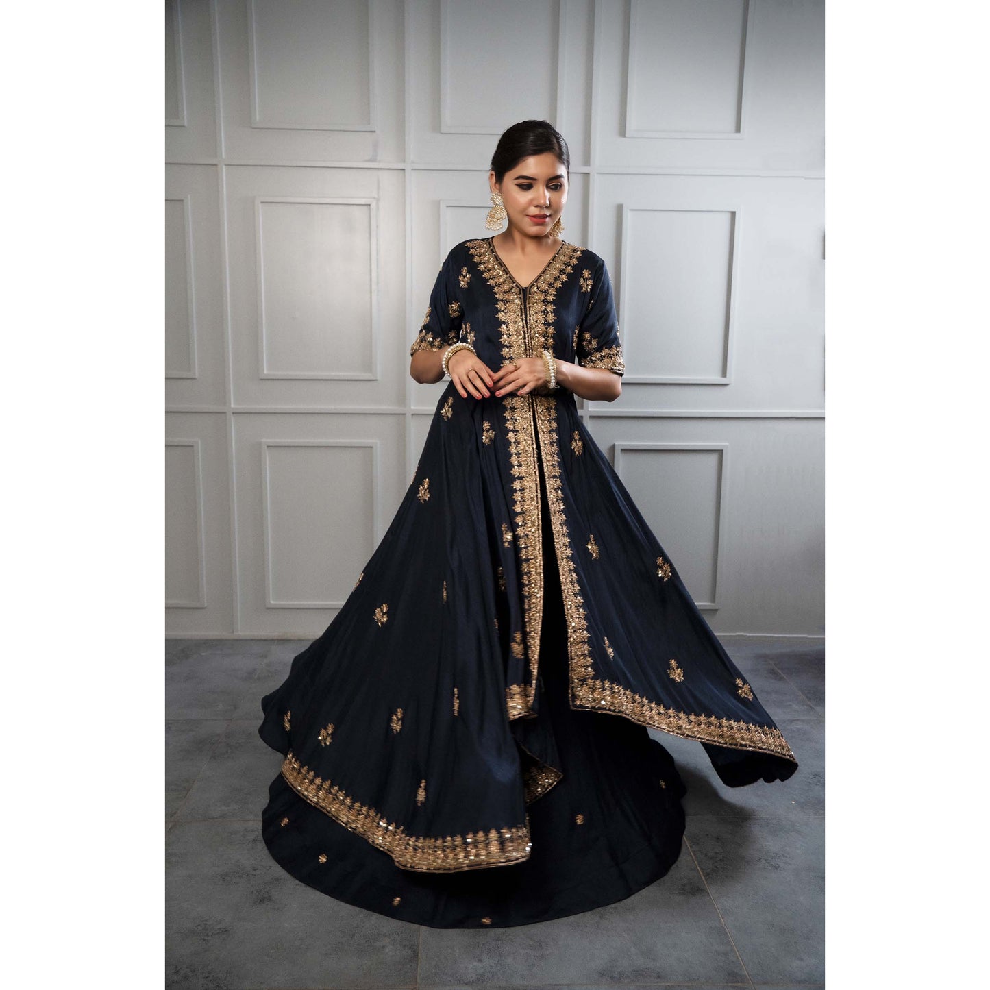 Navy Blue Crepe Skirt Set