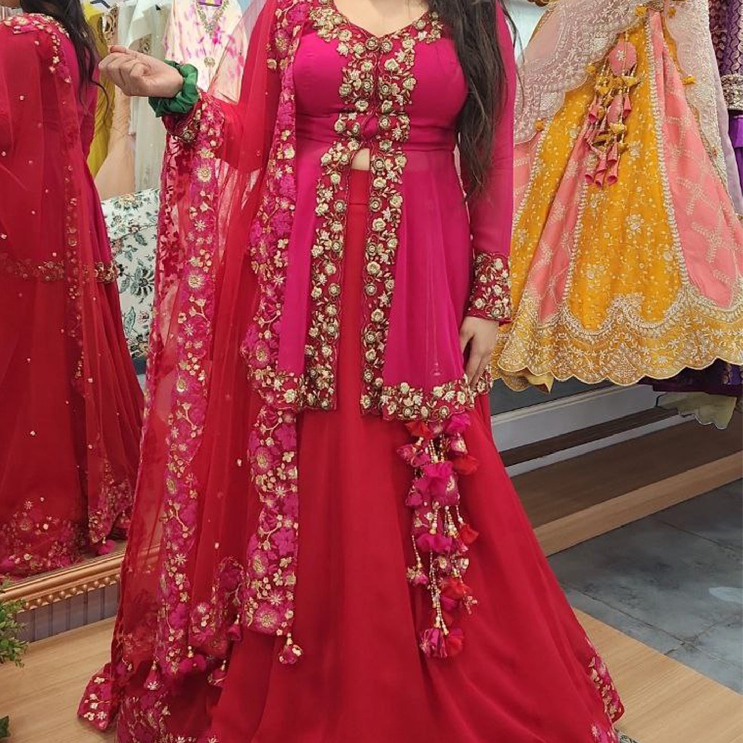 Hot Pink Red Peplum Lehenga