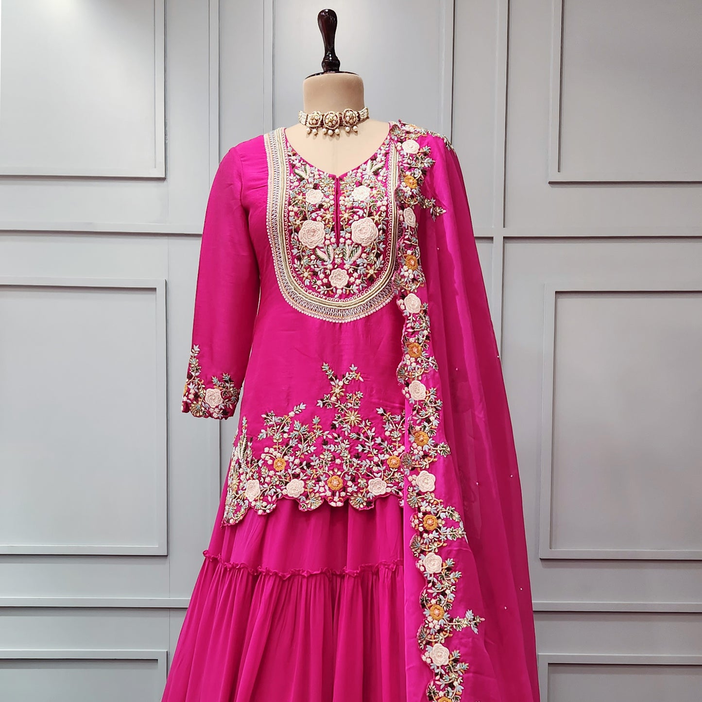 Hot Pink Kurti and Lehenga