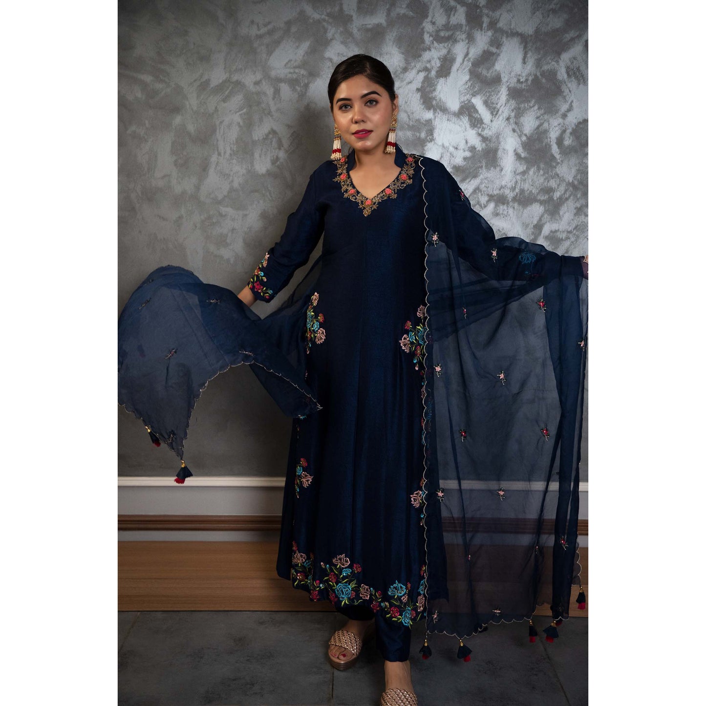 Navy Blue Floral Suit