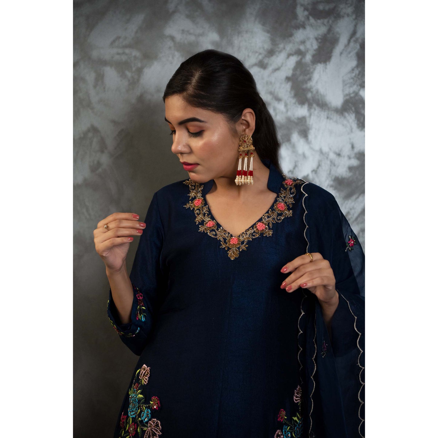 Navy Blue Floral Suit