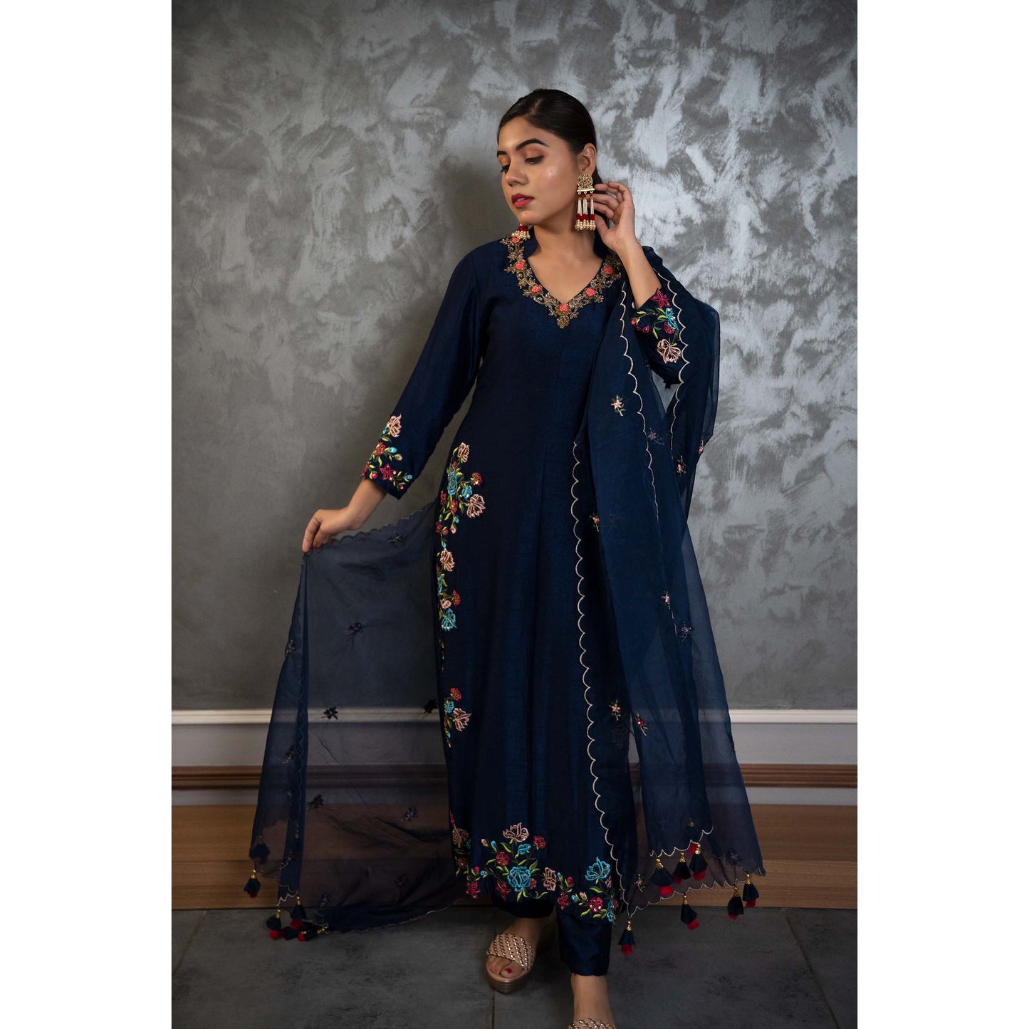 Navy Blue Floral Suit