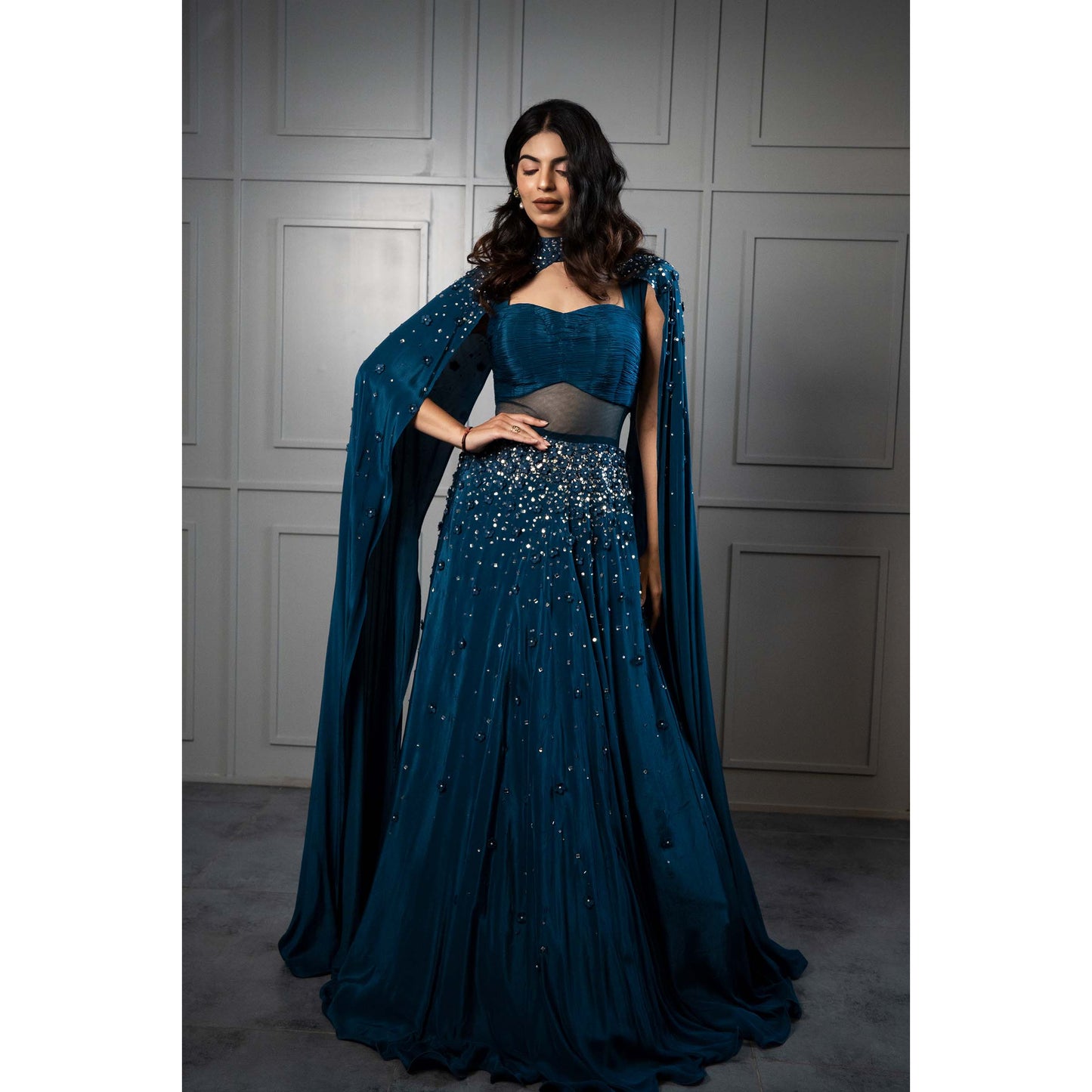 Cape Sleve Scatter Work Gown