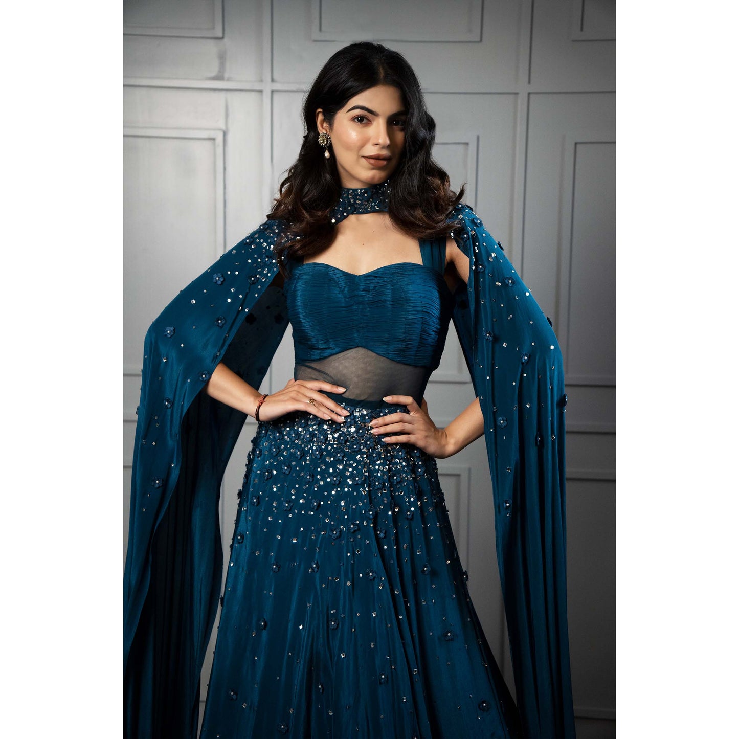 Cape Sleve Scatter Work Gown