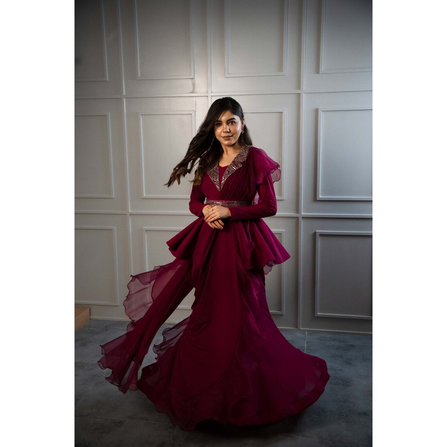 Wine Peplum Drape