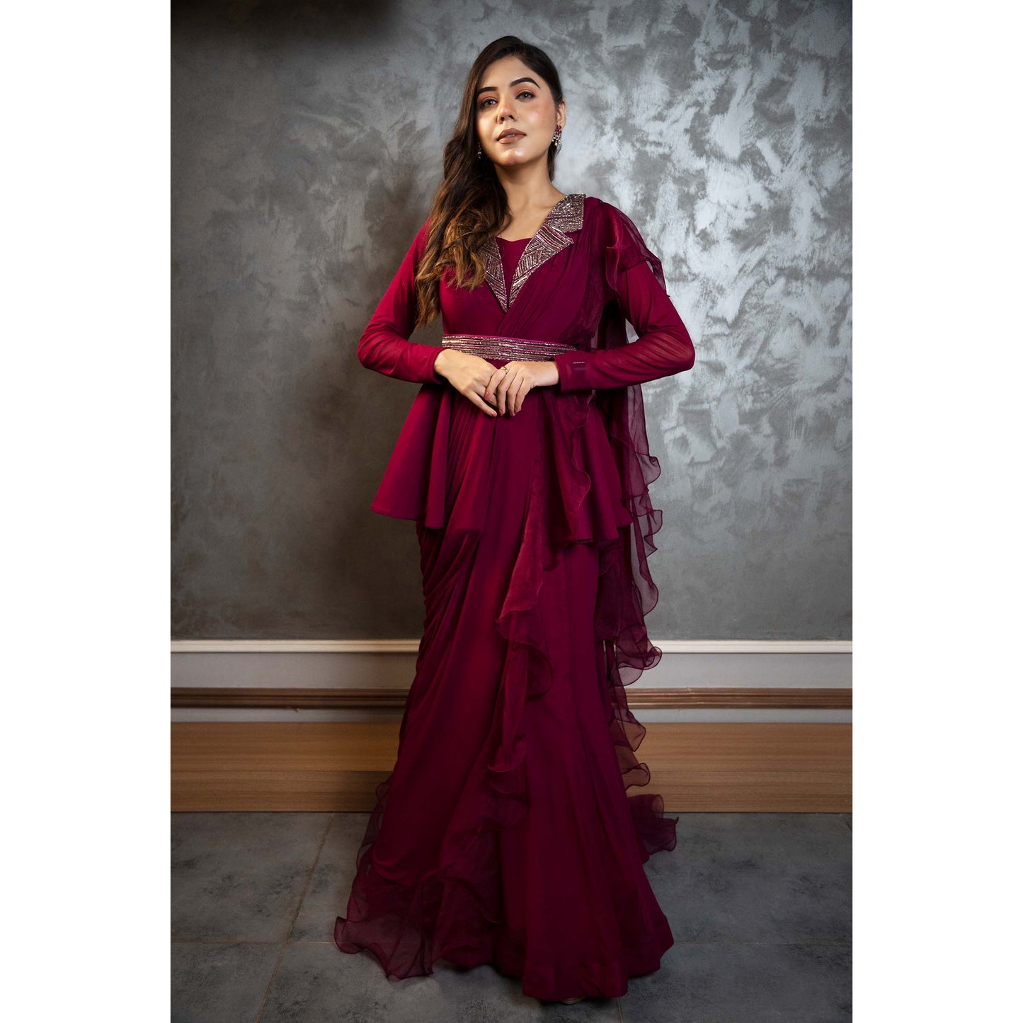 Wine Peplum Drape