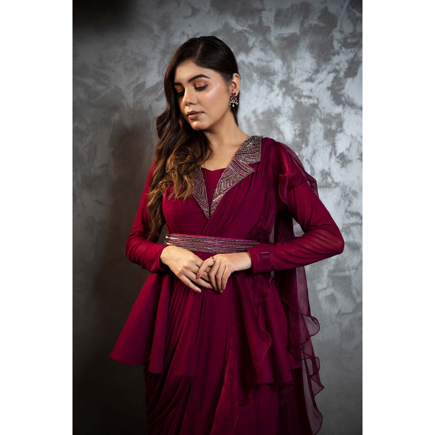 Wine Peplum Drape