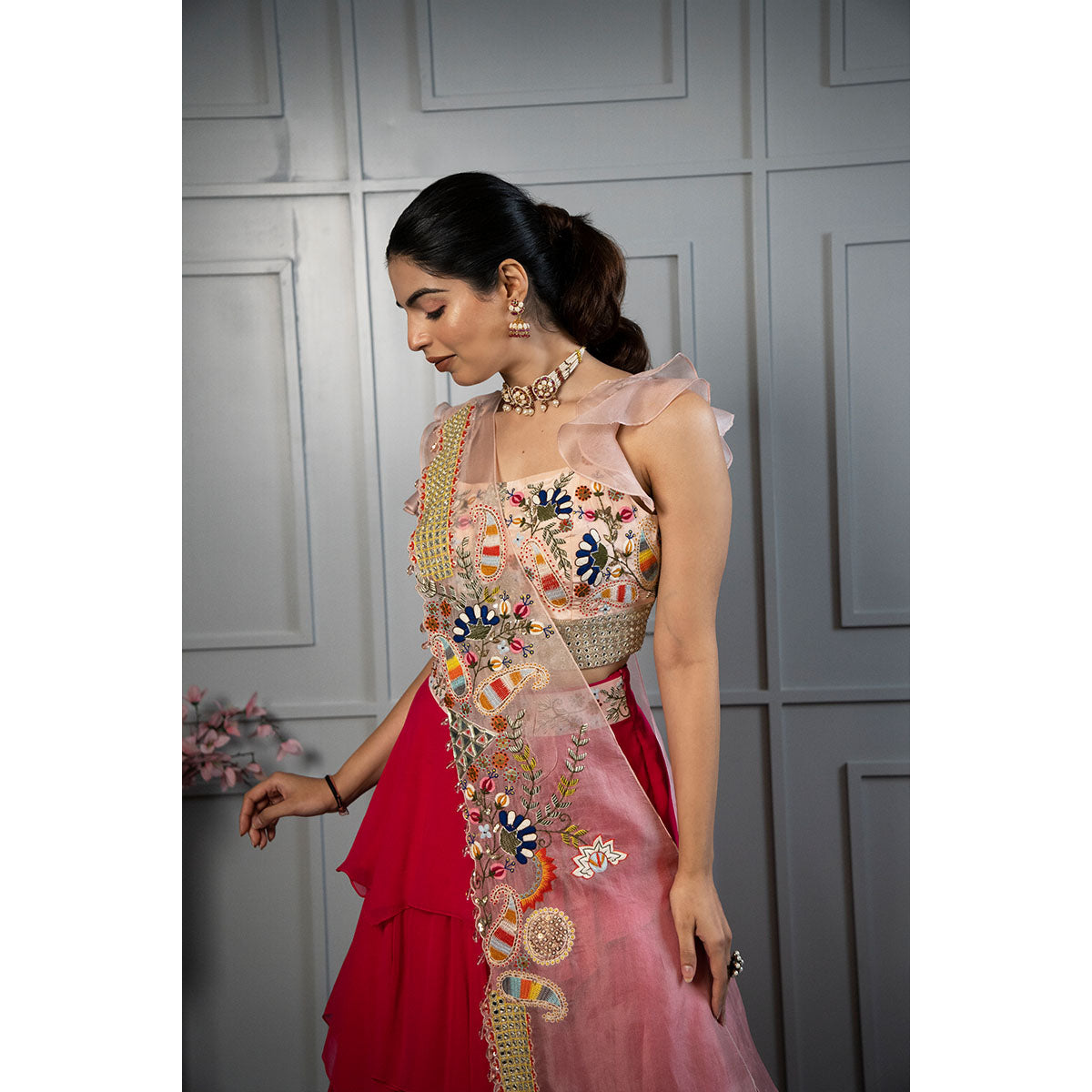NM Crop top and Multi layered Skirt