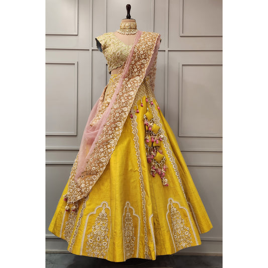 Thread Work Tri Color Lehenga