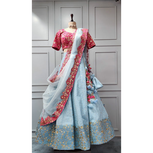 Sky Blue Luckhnawi Lehenga