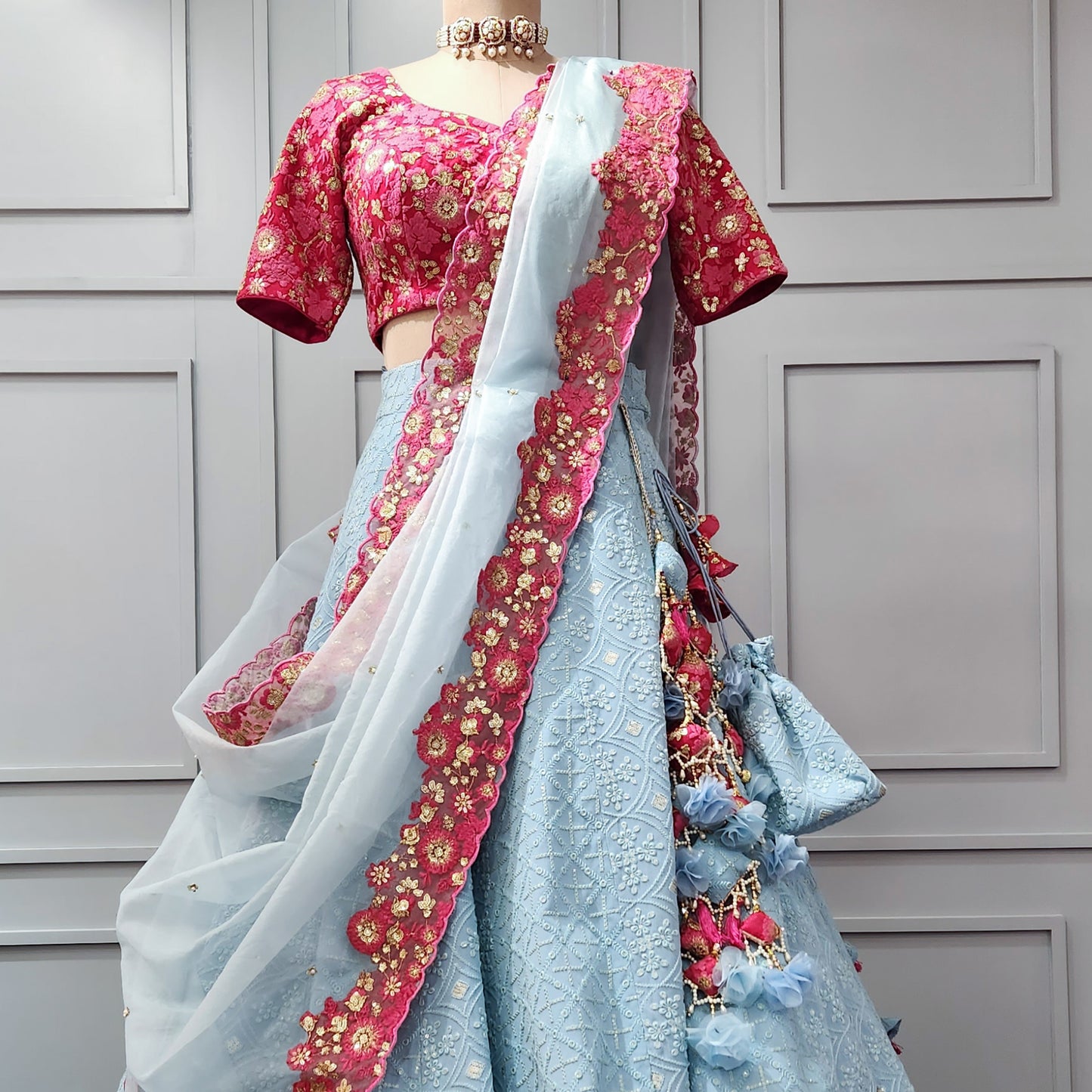 Sky Blue Luckhnawi Lehenga