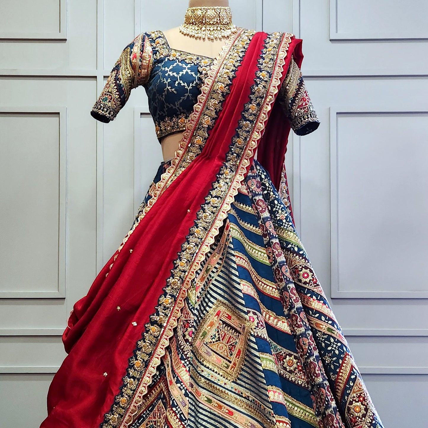 Mid-Night Blue Patch Lehenga