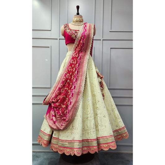 Lime & Pink Luckhnawi Lehenga