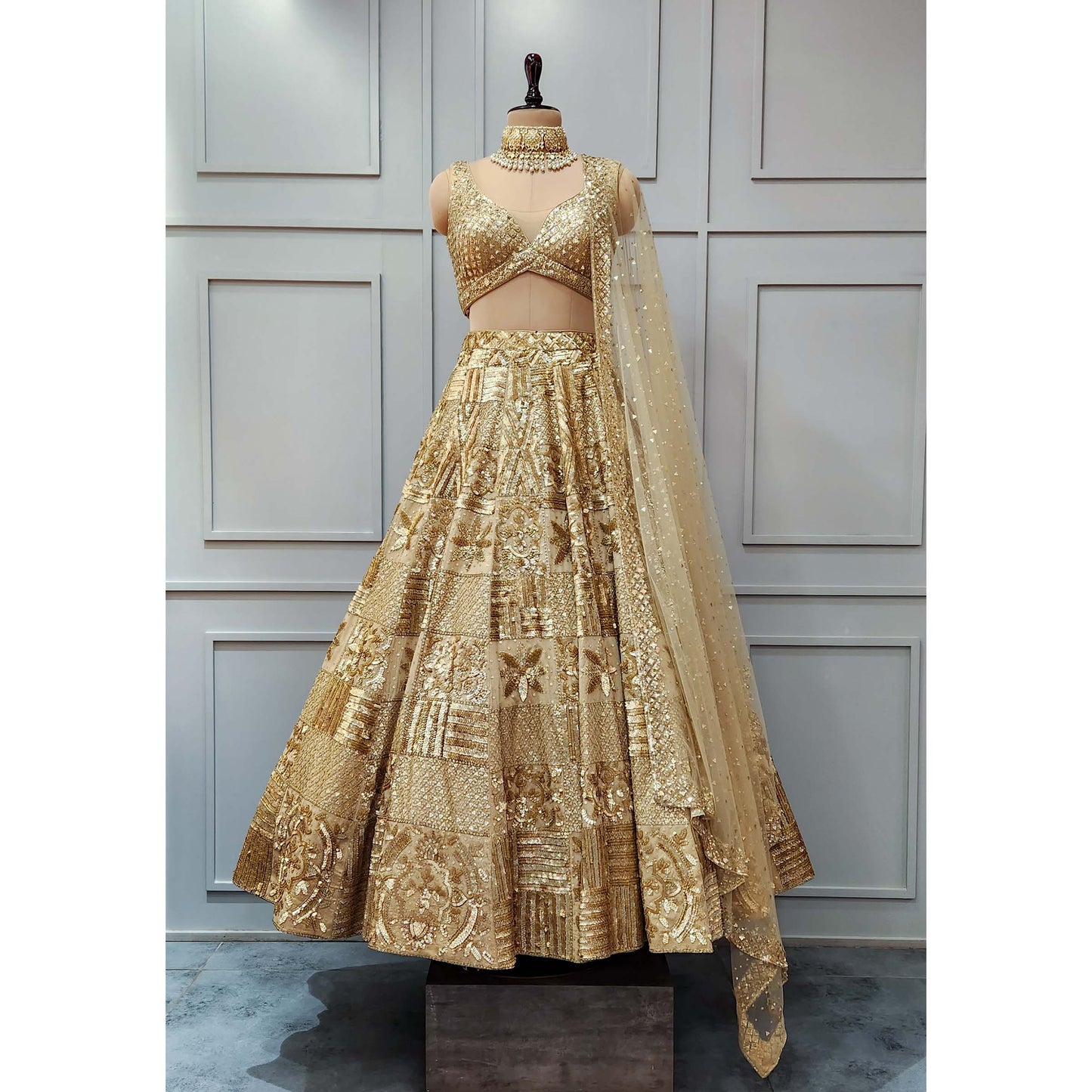 Metallic Gold Sequin Lehenga