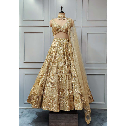 Metallic Gold Sequin Lehenga