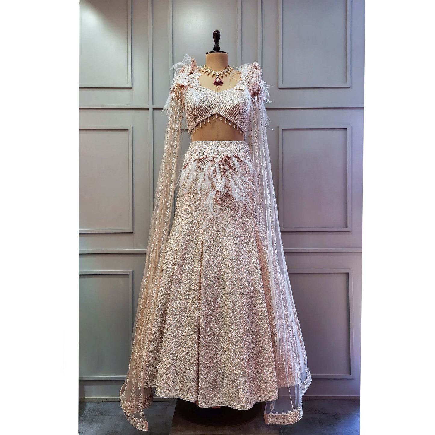 Blush Pink Leaf Lehenga