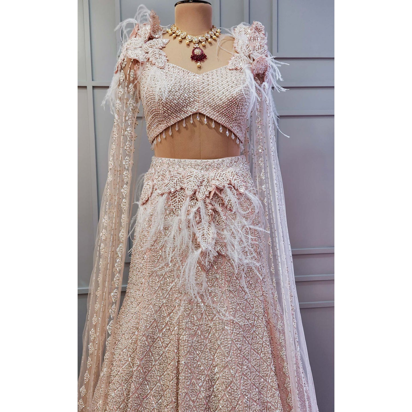 Blush Pink Leaf Lehenga